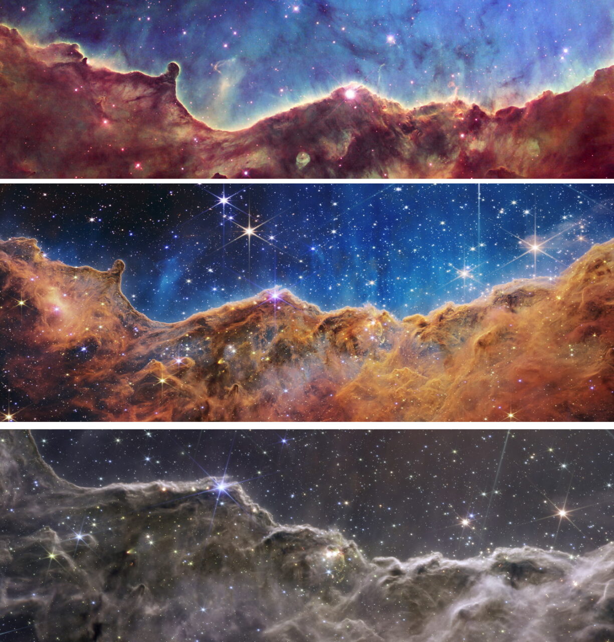 Comparação de imagens do Hubble e do James Webb
